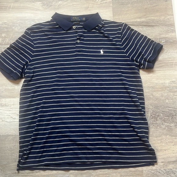 Men’s Navy Blue and White Striped Polo Ralph Lauren Shirt Size Large - Picture 1 of 7